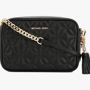 Michael Kors Black and Gold Ginny  Quilted Crossbody Bag